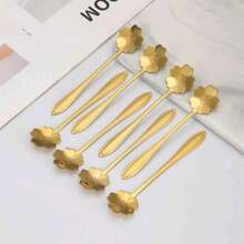 8pcs Cherry Blossom Coffee Spoon, Dessert Spoon, Ice Cream Spoon, Honey Spoon, Suitable For Home Kitchen, Party, Festival, Gift Back To School - Gold - View 3