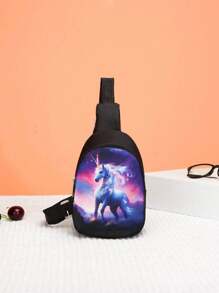 1 pieza Mini bolsa de pecho cruzada, monedero, de cierre con cremallera, con lindos diseños de unicornio/sirena/dinosaurio/espacio, ideal para uso diario