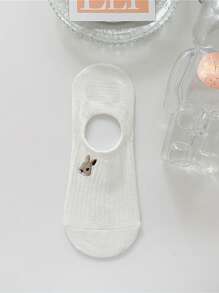 4 Pairs Women's Cute Cartoon Fun Animal Pattern Boat Socks White Solid Color Sweet Simple Versatile Low-Cut Invisible Socks Summer Comfortable Breathable