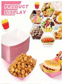 10/20 牛皮纸食品托盘、一次性棕色纸船、炸薯条架、爆米花盒、新年、圣诞派对、生日、情人节、周年纪念日、毕业典礼家庭活动 - 粉色 - 查看 3