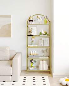 HEXCELEN Bookcase Bookshelf, Tempered Glass Bookshelves, Slim Shelving Unit For Bedroom, Bathroom, Home Office, Steel Frame,Home Decor, 5/6 Tier Gold - Vàng - Xem 7