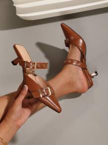 OMS Pointed Toe Stiletto Heels Sandals For Women, Black & White Triangle Elastic Strap Closed Toe High Heel Shoes, Elegant Pumps, Breathable Comfortable, Suitable For Spring/Summer, All Season