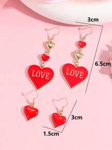 1/2 Pairs Multi-Color Fashion Heart-Shaped Metal LOVE Enamel Pendant Earring Set, Suitable For Women Daily Wear, Valentine's Day Gift,Mom,Mother,Mother's Day,Gift