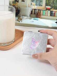 1 件 Millenial Y2K Abbie 时尚银色 PU 系列小巧化妆镜，可折叠轻巧纤薄手持镜，PU 皮革外壳，不锈钢金属真空镀层，适合所有场景和人群，可折叠方形便携式 - 彩色 - 查看 6