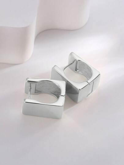 Charm-In 1 Pair Silver-Color 3D Square Fashionable Earrings For Women