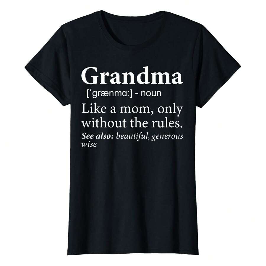 Funny Grandma Definition Grandmother Grandparents T-Shirt Women's Plus Size Graphic Tee - Black - View 1