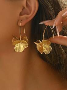 1 对女士镂空 3D 花卉耳环，适合日常佩戴 - 金黃色 - 查看 1