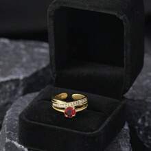 1pc Classic Luxury Stainless Steel Jewelry With Cubic Zirconia, Titanium Steel Ladies' Wedding Ring With Gift Box, Suitable For Gifts, Parties And Weddings - Model (with Gift Box) - View 1