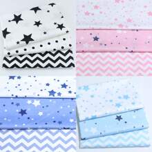 3 Pcs/Lot Cartoon Starry Sky Cloud Star Series Twill Fabric Five Pointed Star Crown Design Printed Cloth Geometric Stripe/Wave Pattern Design DIY Handmade Cloth Head Quilting Patchwork Cloth Group Pillow Cover Cloth Block Sewing Scrapbooking Cloth Tecidos Calico