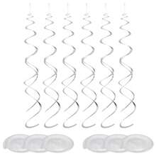 6 pièces d'ornements suspendus en spirale double en PVC argenté en or/or rose/vert/multicolore. Guirlandes en spirale en plastique pour décorations de plafond de fête. Rubans en spirale à double queue pour décoration d'anniversaire, mariage, Noël, Halloween. Assemblage DIY requis.