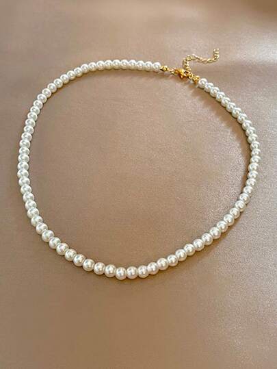 1 pieza Collar de perlas con estilo vintage francés de 4m-12m, collar gargantilla simple con cantidad aleatoria de perlas