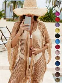 1pc 210*50cm Silk-Like Openwork Scarf/Shawl, Dual-Use Summer Headscarf & Shoulder Wrap, Gold Color