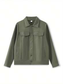 Mens Denim Jacket, Long Sleeve Turn-Down Collar Button Closure Casual Jacket Outwear