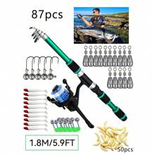 Set de caña de pescar 87 piezas, set telescópico portátil para principiantes que incluye señuelos blandos para pesca de carpa