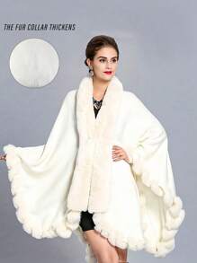 1pc Women Faux Fur Trimmed Windproof Warm Shawl Cloak, Fashion Elegant Plus Size Poncho For Daily, Air-Conditioned, Party And Holiday Wear For Dress - Multicolor Four Seasons Shawl - View 7
