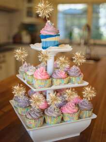 10/20/50 件铝箔烟花纸杯蛋糕装饰生日快乐蛋糕装饰闪光金属丝花饮料搅拌器鸡尾酒食物水果牙签情人节派对用品金色 - 彩色 - 查看 6