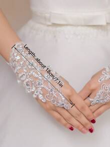 Bộ 2 găng tay ren cô dâu đa năng, màu trắng, găng tay hở ngón mùa xuân/thu dành cho nữ, thích hợp cho váy cưới, áo cô dâu, lễ cưới, tiệc tùng, du lịch, chụp ảnh. - trắng - Xem 5