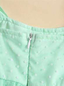 Vestido de princesa para bebé niña, sin mangas, con tirantes anudados, lunares suizos, volantes y tul. Conjunto de verano para niña pequeña. - Verde - Ver 7