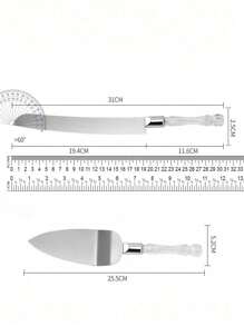 2 件套婚礼蛋糕切具套装，包括不锈钢刀片蛋糕刀和服务器，银色，带亚克力仿水晶手柄，非常适合婚礼、新娘送礼会、周年纪念、乔迁和生日礼物