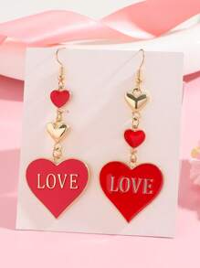 1/2 Pairs Multi-Color Fashion Heart-Shaped Metal LOVE Enamel Pendant Earring Set, Suitable For Women Daily Wear, Valentine's Day Gift,Mom,Mother,Mother's Day,Gift