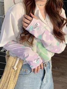 1pc Floral Print Arm Sleeve Covers, Women Sun Protection Arm Sleeves, Ice Silk Gloves For Driving, Sunshade - Multicolor - View 9