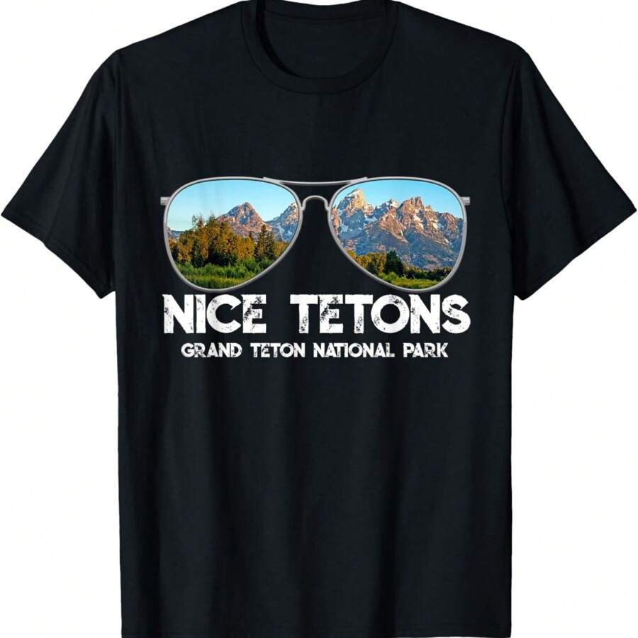 Punny Nice Tetons Teton Mountain T-Shirt - Black - View 1