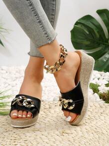 Women's Summer Outdoor Casual Comfortable Wedge Heel Rope Trim Peep-Toe Platform Sandals, Versatile Daily Commute Slides
