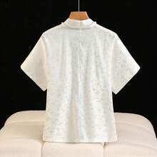 Chinese Style White Embroidered Jacquard Hanfu Top, Spring/Summer