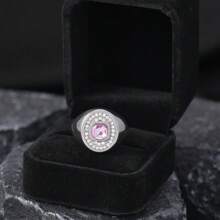 1pc Classic Luxurious Stainless Steel Cast Jewelry, 3D Elliptical Rhinestone Titanium Steel Women Ring (With Gift Box), Suitable For Gifts, Banquets And Weddings - Multicolor (with Gift Box) - View 13