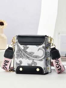 女士印花手机包、独特迷你单肩包、斜挎包 - 黑色 - 查看 3