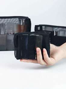 1/3 Pieces Transparent Mesh Makeup Bag, Toiletries Makeup Bag, Portable Zipper Makeup Bag, Large Capacity Portable Travel Makeup Bag, Professional Makeup Bag, Travel Makeup Bag, Multifunctional Coin Wallet, Toiletries Bag, Skincare Bag