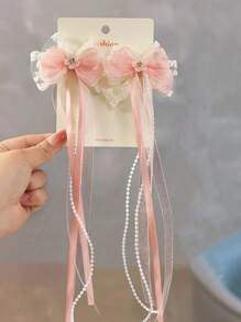 2pcs/Set Girls Elegant & Cute Netted Lace Crystal Ombr Butterfly Hair Clips - Pink - View 1