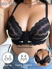 Plus Size Women Fashionable Front Closure Lace Wireless Bra - Multicolor - View 3