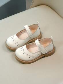 1 双时尚纯色透气女童休闲平底凉鞋，夏季简约风格 - 米色 - 查看 2