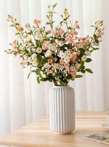 1pc Modern Style White Striped Plastic Vase - Ceramic Vase Imitation, Suitable For Fresh Flowers And Home Decor, Perfect Choice For Home And Cafe Decor, Striped Design, Simple Decorative Flower Arranging Item, Living Room