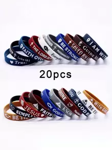 20-Piece Bible Verse Design Silicone Bracelet Set, Multi-Color Matching, Inspirational De-Stress Sports Running Bracelet (Random Color)