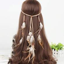 A Bohemian-Style Feather Women's Headband For A Seaside Vacation And A Summer Party Back To School - Two-tone Lake Blue - View 8