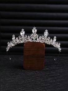 4pcs Silver Diamond Crystal Jewelry Set For Teenagers - Necklace, Tiara Crown, Hair Accessories, Princess Party Headband, Luxury Bridal Wedding Jewelry Gift Box For Holidays, Ball Events