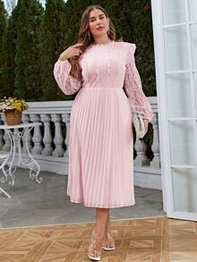 Simplee 大码女式夏季新款撞色蕾丝褶边优雅长裙，适合优雅派对、婚礼宾客