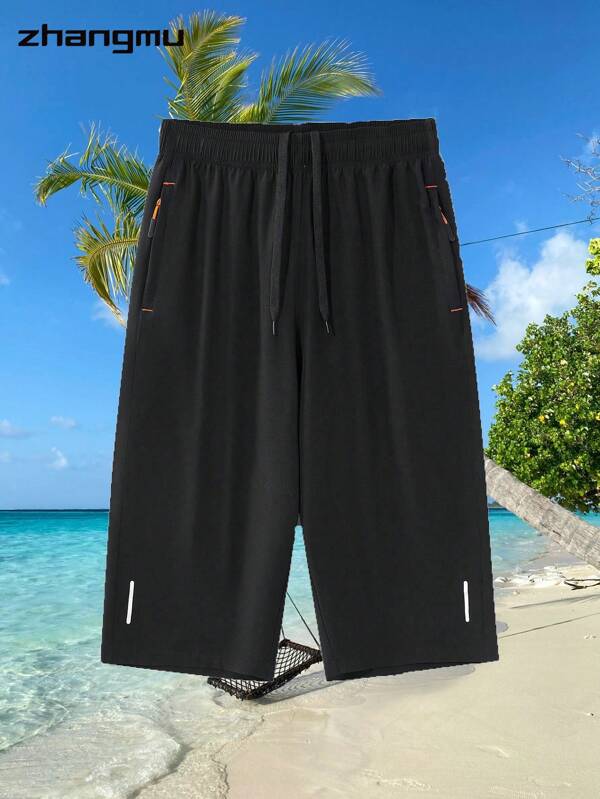 Herren lässige 3/4 Hose mit Kordelzug, Reißverschlusstaschen, leicht und atmungsaktiv für Frühling & Sommer, vielseitig einsetzbar