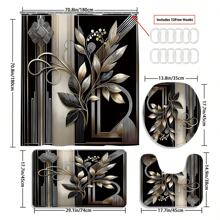 4pcs Plant Line Pattern Shower Curtain Set, Noble Elegant Shower Curtain Set, Aesthetic Art Shower Curtain Set, Modern Personalized Shower Curtain Set, Waterproof Fabric Shower Curtain Set With 12 Hooks, Non-Slip Bathroom Carpet, U-Shaped Toilet Mat, Toilet Seat Mat, Bathroom Decoration Fall Decor Bathroom Accessories Back To School - Multicolor - View 3