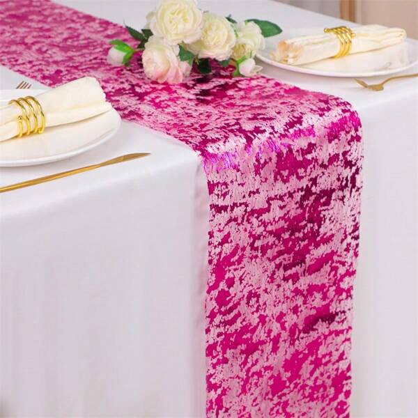 1 rolo de caminho de mesa de estampagem a quente, material de poliéster, moderno, adequado para Natal, Ano Novo, celebrações de feriados, decorações de mesa para festas de casamento e aniversários.