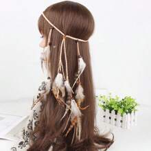 1 pieza Nuevo accesorio para el cabello mujer estilo bohemio con diadema de plumas y borlas, retro, personalizado, hecho a mano con cuentas y plumas naturales, para vestido de fiesta