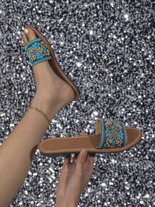 Klassische, vielseitige Sandaletten mit niedrigem Absatz, runder Zehenpartie und Riemen, lässige, leichte und bequeme Damen-Outdoorschuhe zum Schlupfanziehen, Sommer