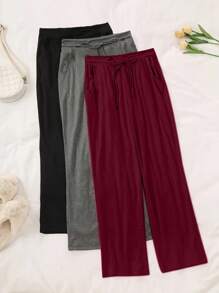 3 pièces Pantalon de sport décontracté grande taille pour femmes, taille élastique avec nœud, coupe ample pour le confort