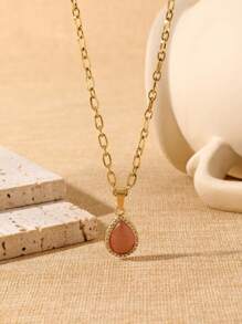 1 pieza Delicado y elegante colgante de dije de acero inoxidable chapado en oro de 18k con gota de agua en forma de corazón, decorado con perlas y rhinestones, collar de joyería adecuado para uso diario de damas, vacaciones, citas, compromiso, baile de graduación, San Valentín, Tanabata, regalo para mamá, el Día de la Madre