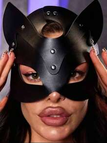 1 件女士男士皮革面具万圣节装饰面具哥特朋克节日派对配饰角色扮演，性感狐狸面具。 - 黑色 - 查看 6