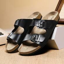 New Soft Cork Slippers Sandals, Unisex Casual Slip-On Shoes, Adjustable Buckle Flat Cork Slippers, Couples Beach Shoes, Plus Size Home & Outdoor Casual Footwear - Black - View 3