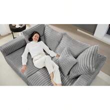 104.3" Plush Corduroy 4-Seat Sofa Modern Comfy Upholstered Sofa Cloud Couch Deep Seat Couches With Soft Pillows Convertible Deep Seat Sofa Lounge Chair For Living Room Bedroom Apartment Office
