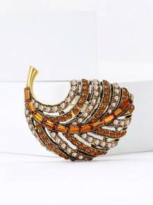 Fashionable Rhinestone Leaf Brooch For Women Plant Brooch Dress Suit Pin Accessories Party Banquet Gift - Leaf - View 8